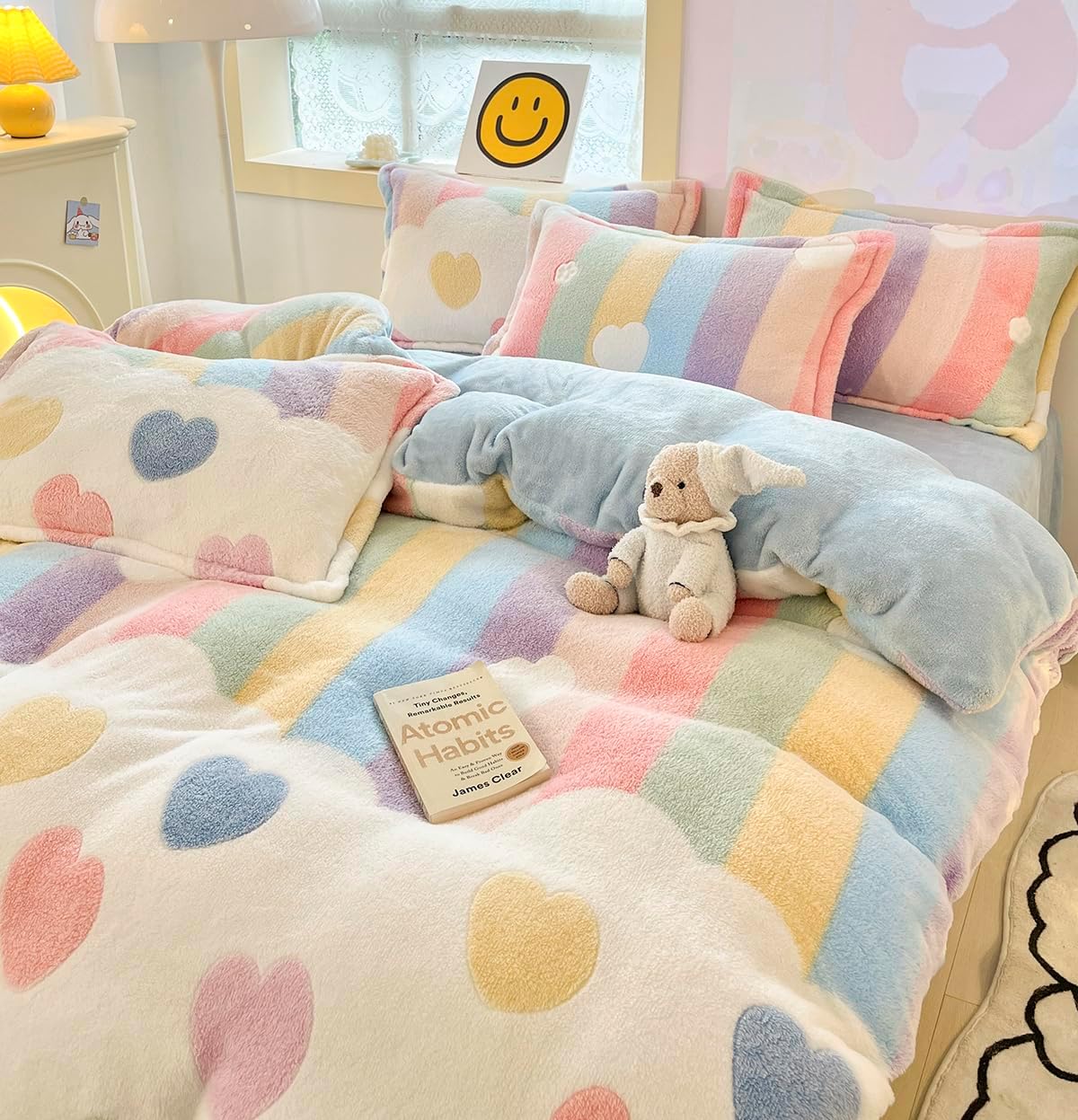 Bedding Sets, Twin Duvet Cover, Rainbow Pink Aesthetic Comforter Cover, Ultra Fluffy Blanket Soft Cute Kawaii Bed Set for Toddler Teen Kids Girls Women Cottagecore Decor - Image 5