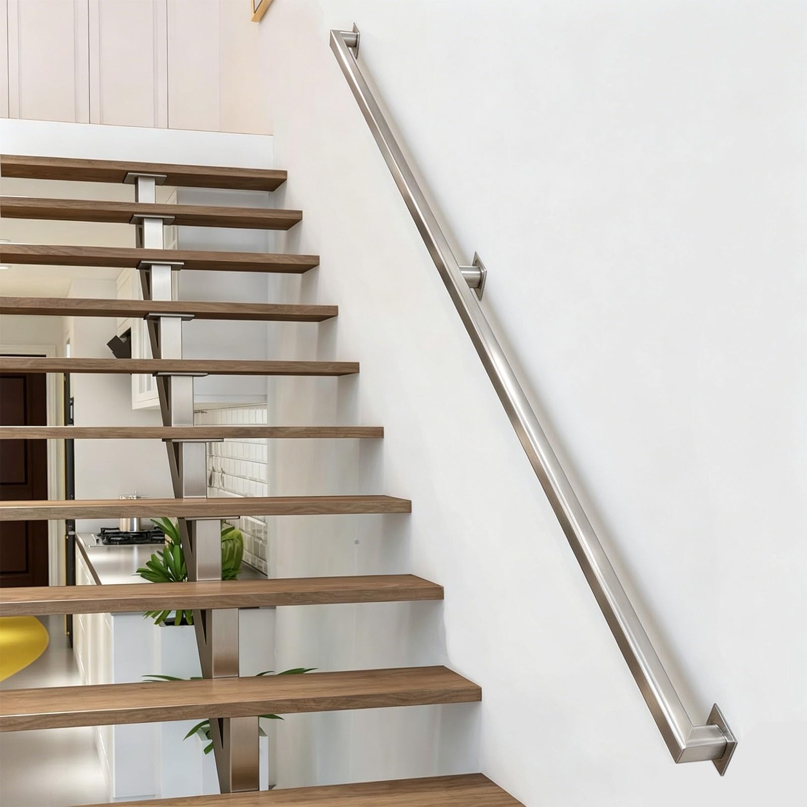 Corrimano in Acciaio Inox per Scale – Ringhiera per Scale a Parete da 1 a 20 Piedi con staffe, corrimano per Scale Interne/Esterne per Loft, Veranda, Garage e terrazza (6,6 Piedi/2