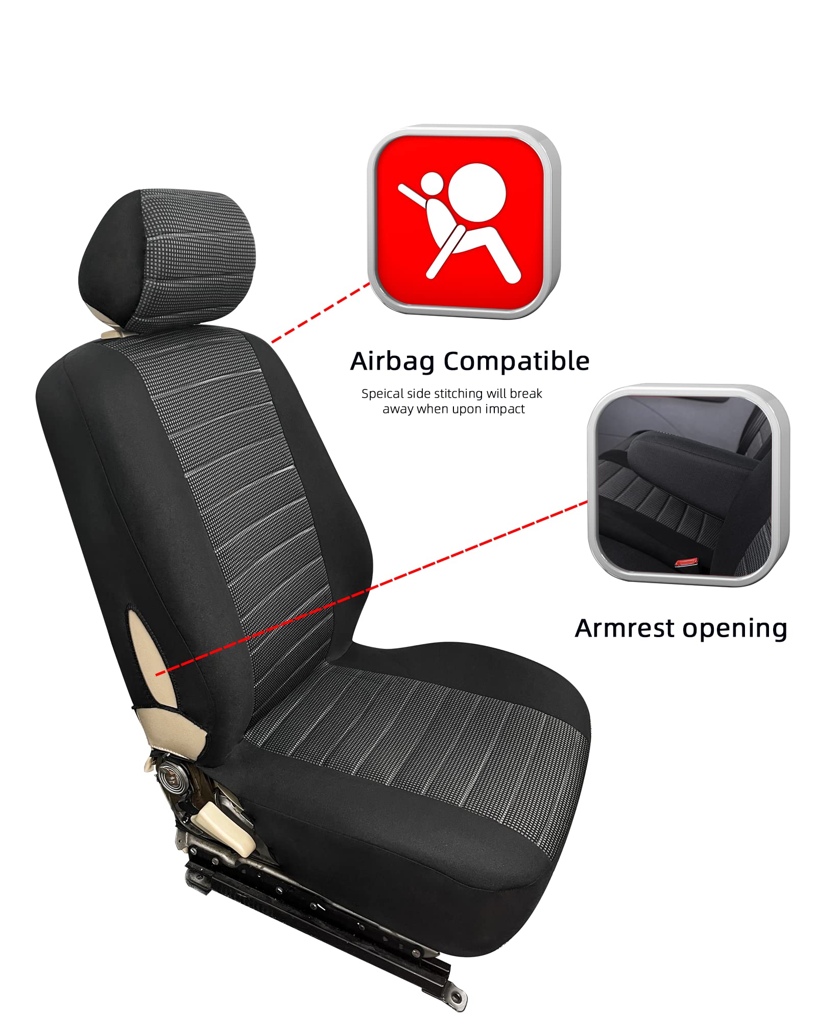 TOYOUN Juego de Fundas para Asientos de Coche para Furgonetas y Camiones de 2 + 1 Fundas Asientos Coche Universales para Delanteros Poliéster Cubre Asiento Coche Accesorios de Automóvil,Gris