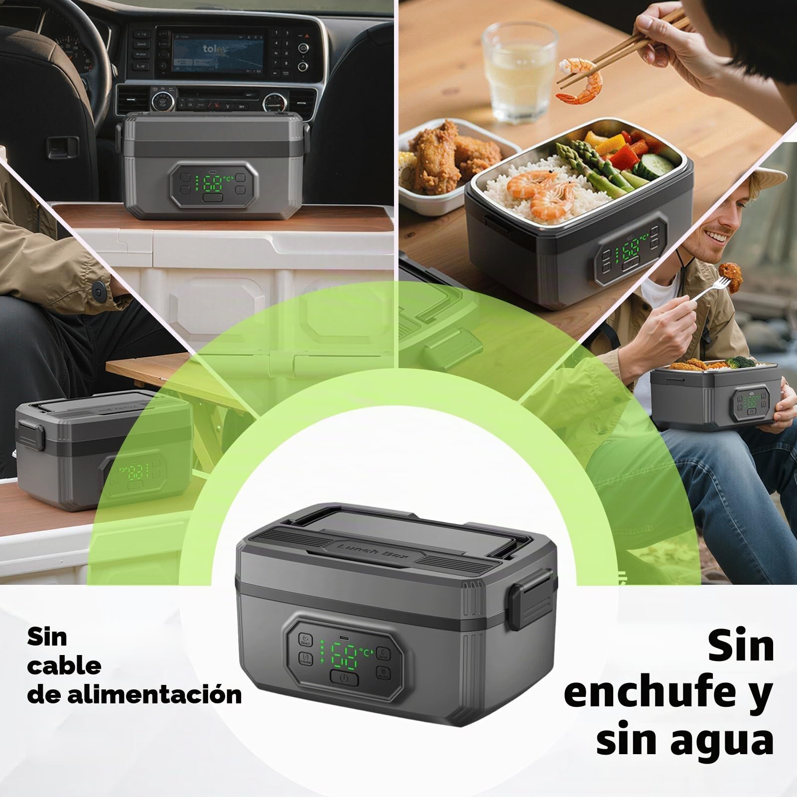 Fiambrera eléctrica con batería, fiambrera calentada portátil para adultos, recargable, con control de tiempo y función de mantenimiento del calor, para oficina, trabajo, camping