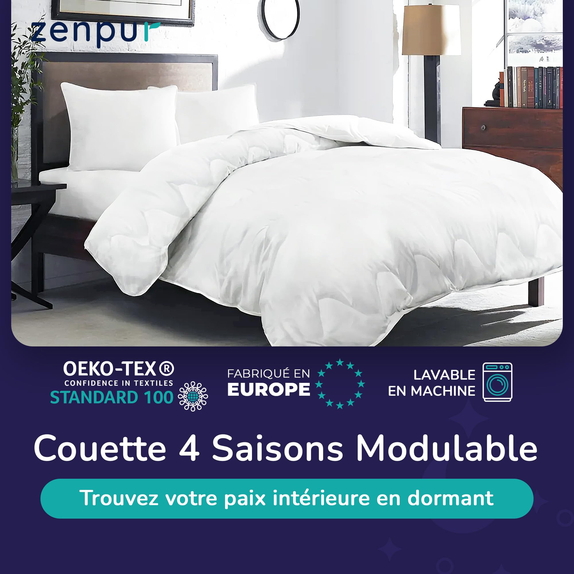 ZenPur Premium Couette 140x200 4 Saisons - 3 en 1 Couette Chaude en Hiver, légère en été, lit 90x190 - Couette 1 Personne, Duvet 1 Personne. Lavable en Machine à 45°C