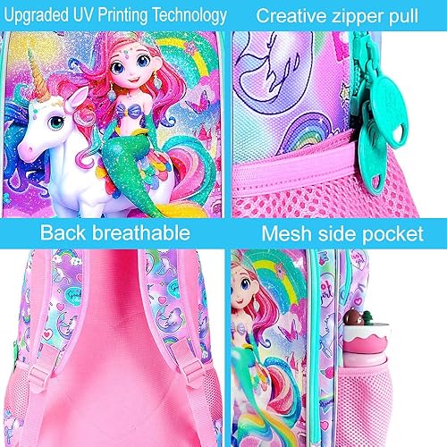Miniatura 5 de gxtvo Mochila de flamenco de sirena de unicornio para niñas, bolsa de libros para niños con lonchera, bolsa de escuela primaria resistente al agua,