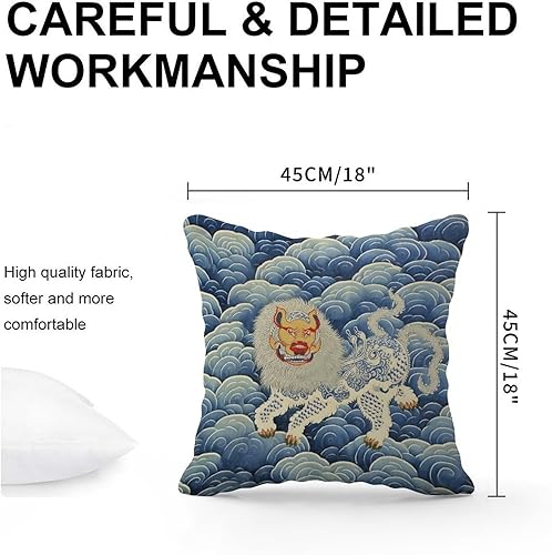 Miniatura 3 de COVOME Fundas de almohada de tigre tibetano azul para exteriores, estilo chinoiserie, estilo asiático, impermeable, 18 x 18 pulgadas, almohadas
