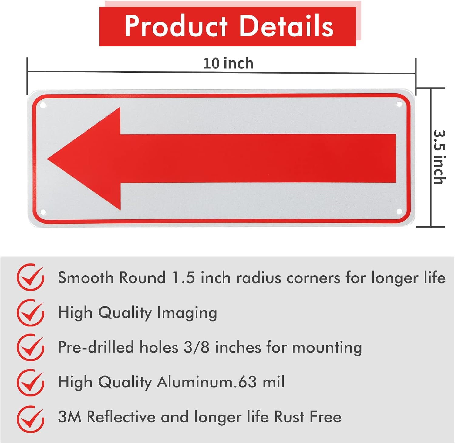 6 Pack Red Arrow, 10" x 3.5" Metal Arrow Sign - Universal Left/Right Directional Sign for Indoor/Outdoor Use