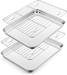 E-far Feuille de cuisson avec rack en fil (2 Boîtes + 2 Racks), Plaques de cookies en acier inoxydable & Raquette de refroidissement pour les biscuits au four Cake, non toxique & Gros travaux, four & Lave-vaisselle en sécurité, 12.4 x 9.7 x 1 1 cm