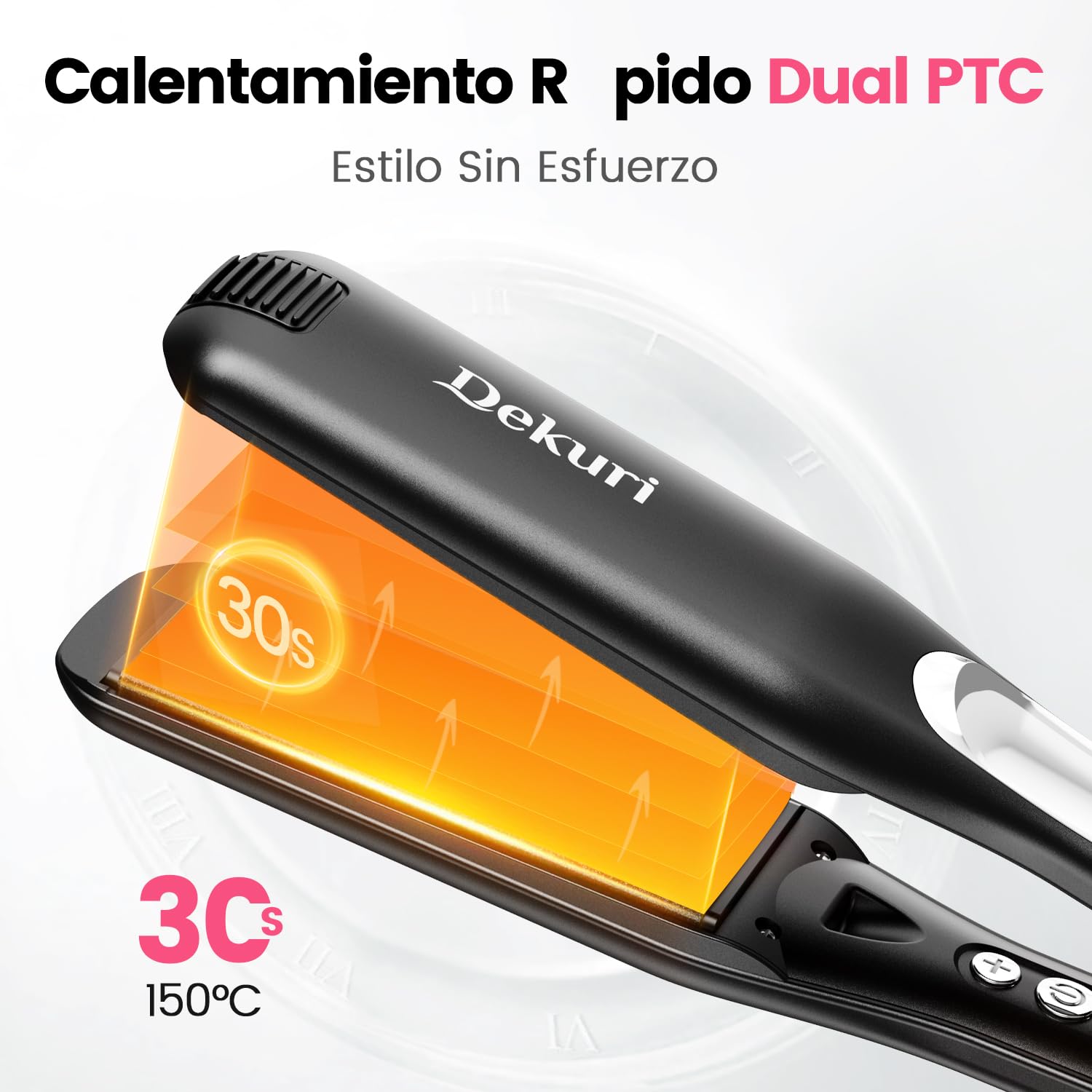 Dekuri plancha pelo,planchas del pelo de 42mm de ancho,plancha cerámica sin fricción a base de agua,plancha de pelo profesional para mujeres,120°C-230°C,Negro