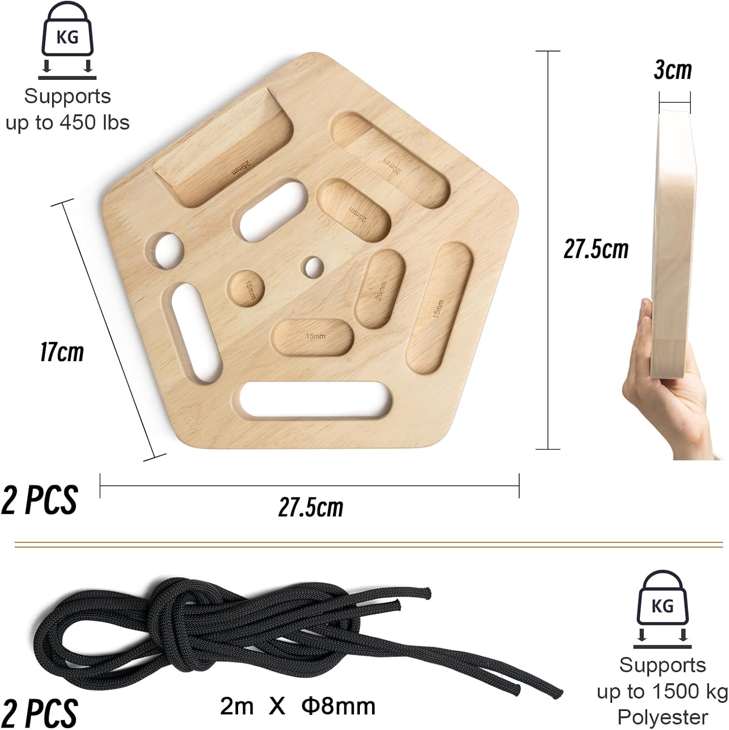 WOOD CITY Hangboard Rock Climbing for Training Climbing, Hang Board with 11 Pockets, Portable Climbing Boards for Finger Strenght Indoor and Outdoor