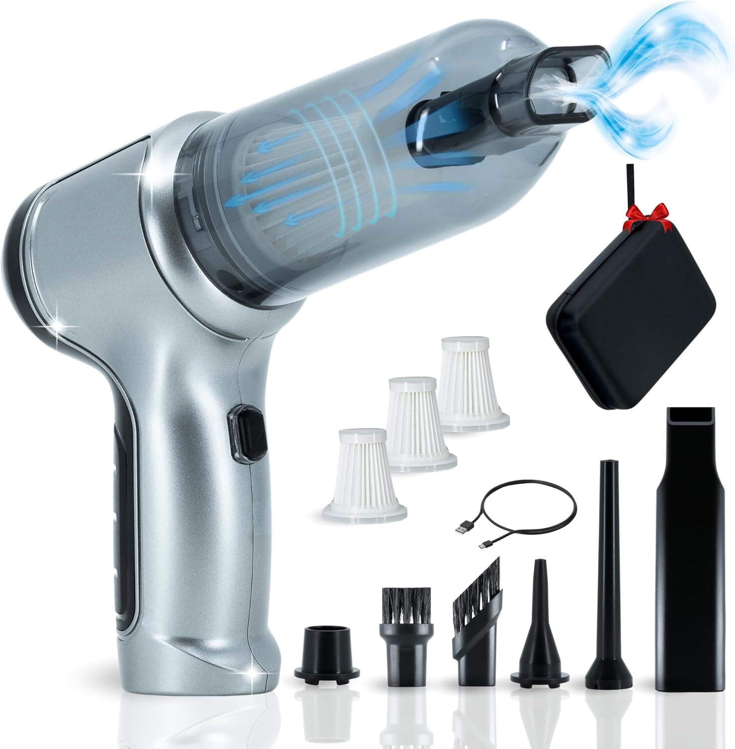 DioniVi – Aspiradora inalámbrica para automóvil – Mini aspiradora inalámbrica de alta potencia de 9000 Pa  Pequeña aspiradora de mano inalámbrica