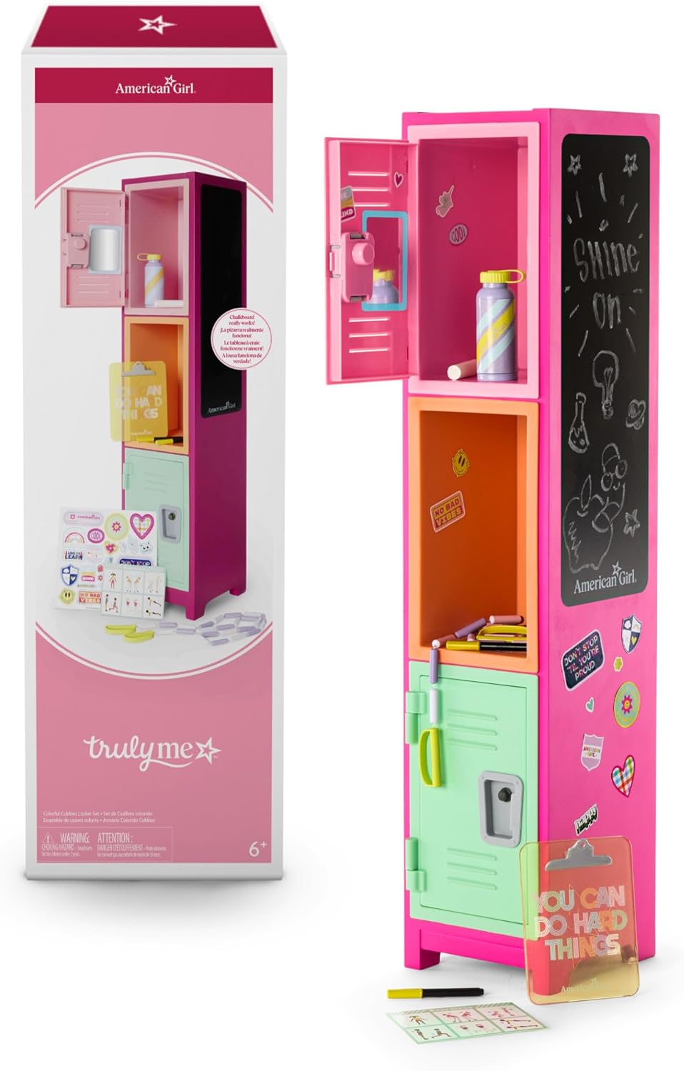 American Girl Truly Me 18-inch Doll Colorful Cubbies Locker Playset with Fold-out Hook and Real Chalkboard, For Ages 6+
