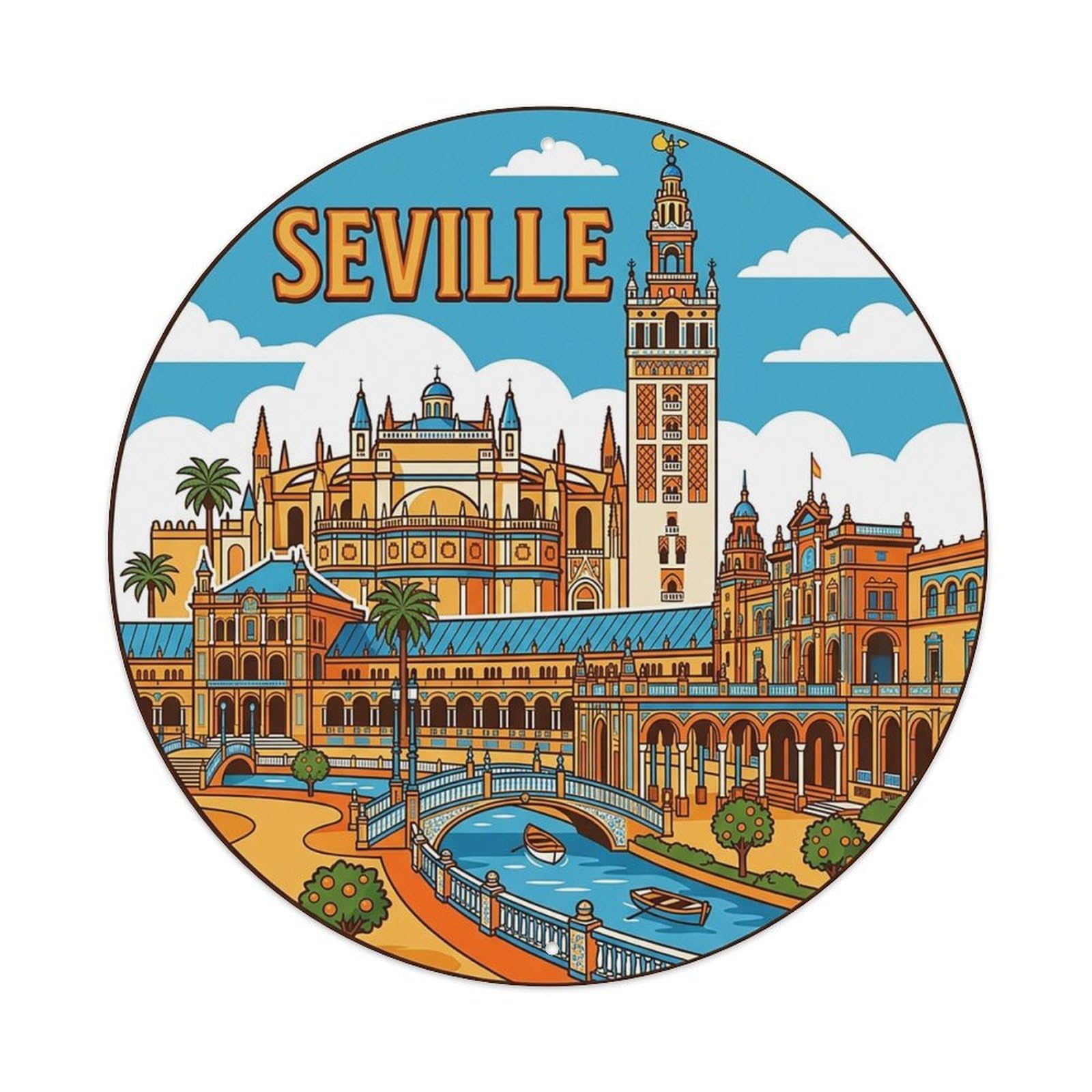Spain Vintage Travel Seville Vintage Metal Tin Sign Plaque Wall Decor for Cafe, Club Bar, Office, Garden Metal Poster 8x8Inch