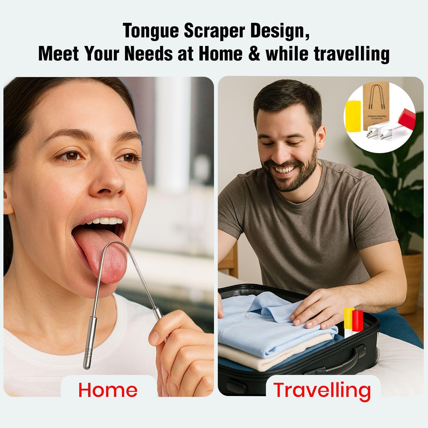 Pink Woolf U-Shaped Stainless Steel Tongue Cleaner (Pack of 2) - For Fresh Breath, Improved Taste Sense, Bacteria Removal | Ideal for Oral Hygiene & Travelling - Includes Case & Unique Mark - Image 5 thumbnail