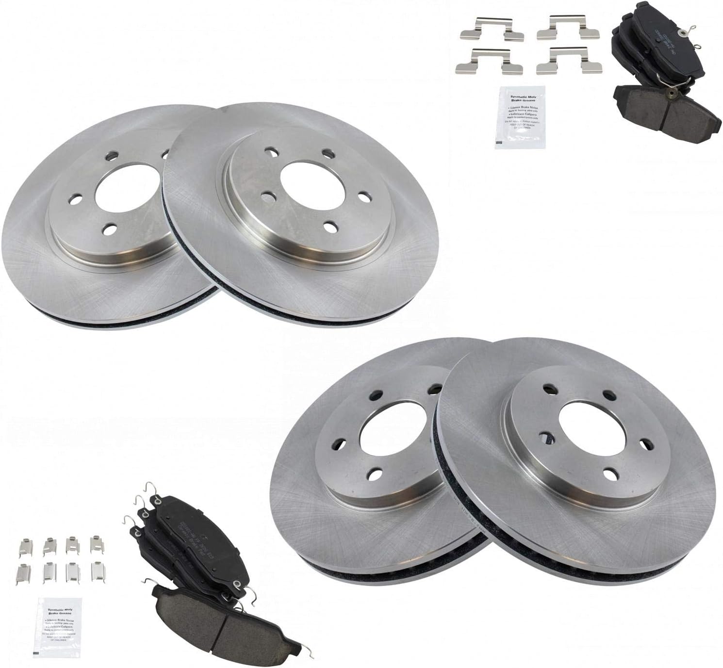 TRQ Front and Rear Brake Pad & Rotor Kit Brake Pads Brake Rotor Ceramic Compatible with 2005-2010 Ford Mustang