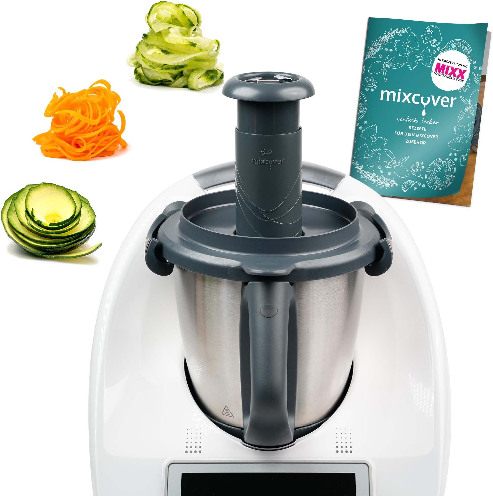 mixcover Spiral Cutter with Ebook Compatible with Thermomix TM5 TM6 for Vegetable Pasta, Vegetable Pasta, Vegetable Slicer, Vegetable Grater, Electric Vegetable Styler Recipe Book (English language