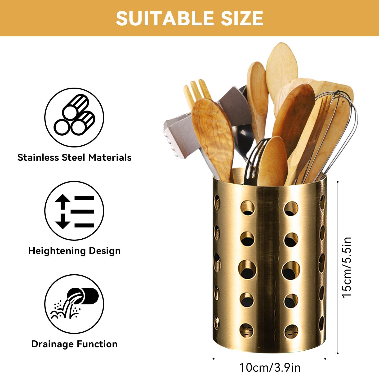 HERCHR Coccio Per Utensili In Acciaio Inossidabile, Scolapiatti Multifunzionale con Scarichi per Posate, Forchette, Coltelli, Cucchiai, 3,9x5,9 pollici