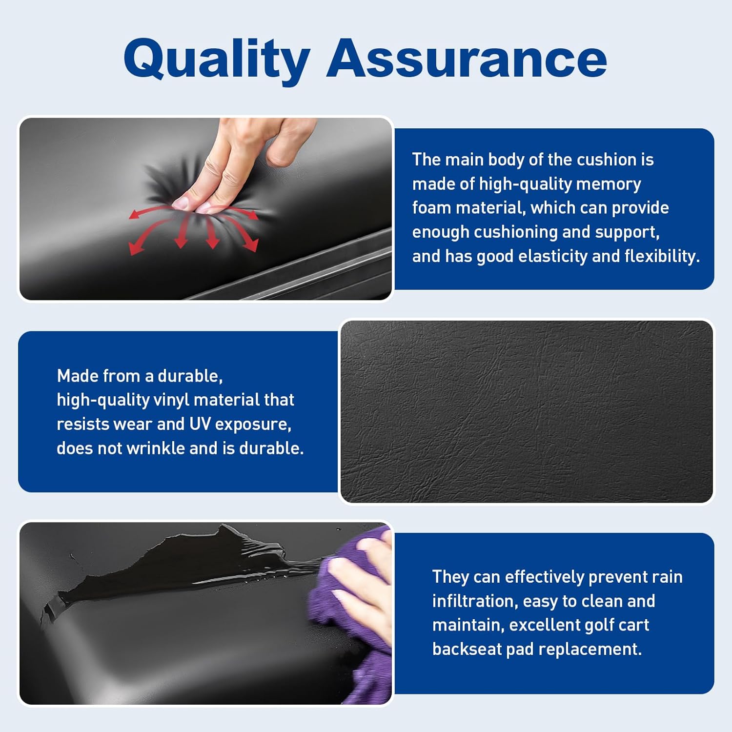 Universal Golf Cart Replacement Rear Seat for EZGO/Club Car/Yamaha Golf Cart Seats, Including Seat Cushion and Backrest Pad,Fit Flip Rear Seats