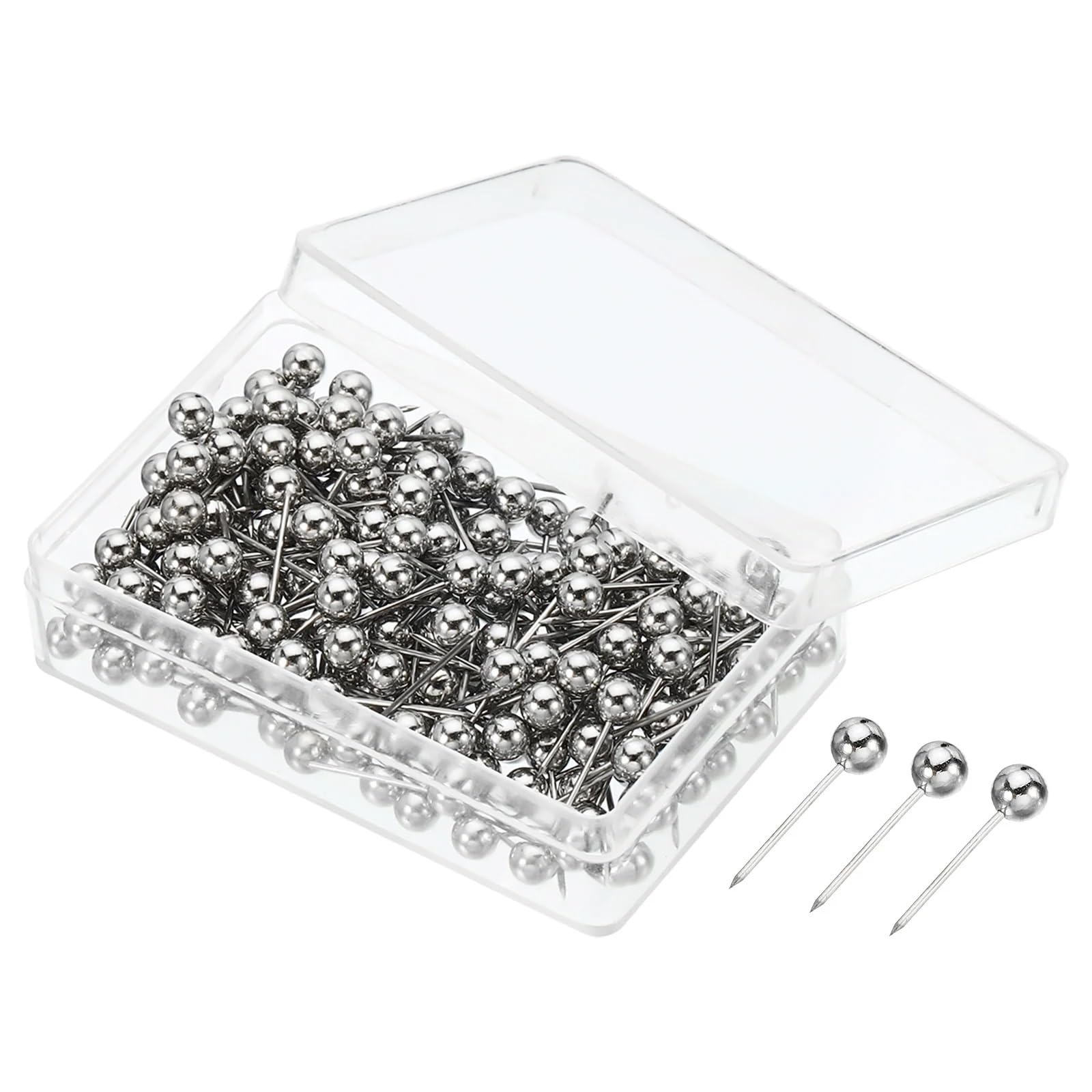 200Pcs 4x15mm Push Pins Round Head Map Tacks Thumb Steel Point for World Maps Cork Boards for Bulletin Board Cork Board Map(Silver Tone)