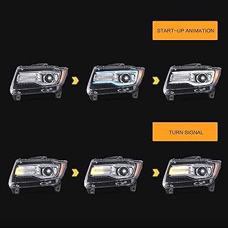 VLAND LED Headlights Fit for 2011 2012 2013 Jeep Grand Cherokee WK2, Front Light with Blue Dynamic Startup DRL, Chromed Housing