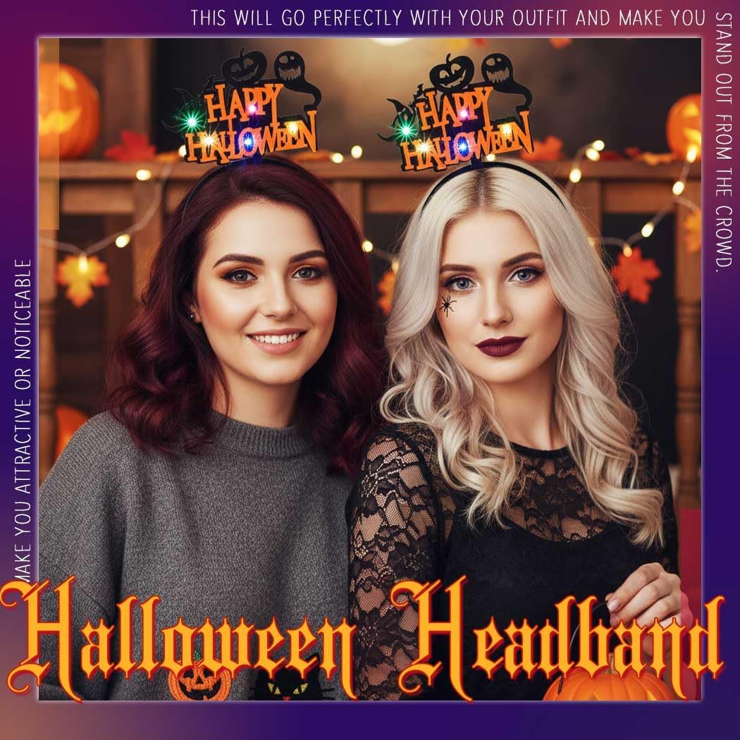 EARENT Light Up Halloween Headband Led Black Ghost Bat Hair Bands Glowing Headpiece Hair Hoops Happy Halloween Party Decorations Hair Accessories for Women - Image 4