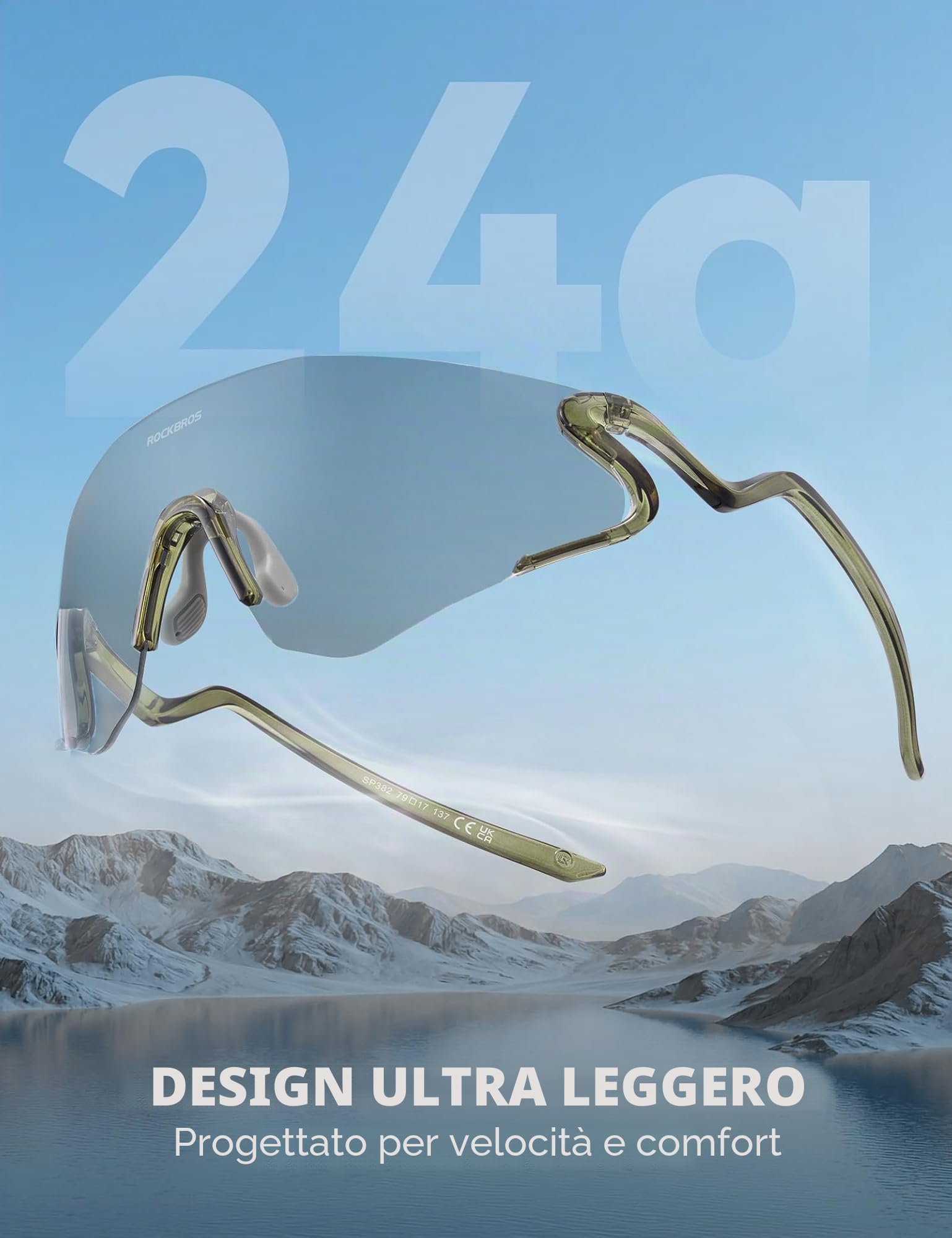 ROCKBROS Occhiali Ciclismo Fotocromatici TR90 Ultraleggero 24g | Protezione UV400, Nasello Regolabile Antiscivolo, Uomo Donna, Occhiali da Sole Sportivi per Bici MTB Corsa Pesca