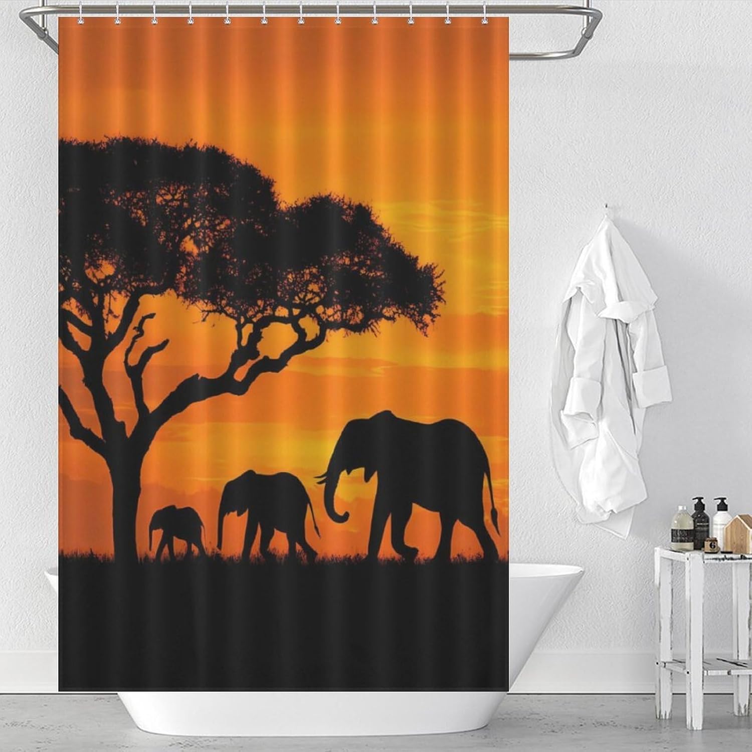 Wild Elephant Family Shower Curtain 46.85x70.87Inch（119x180cm） Polyester Bath Curtain Shower Curtains Printed Decorative