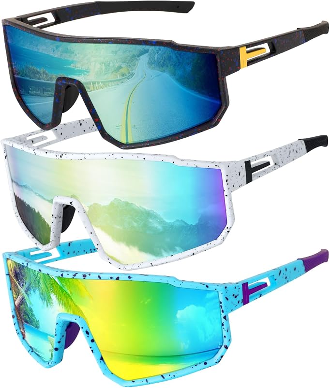 Apricitie 3 Stück Schnelle Brille, Fahrradbrille UV 400 Sportbrille Sport Sonnenbrille Laufbrille MTB Fahrrad Brillen für Herren Damen Rennrad Fahrrad Ski Rave Golf