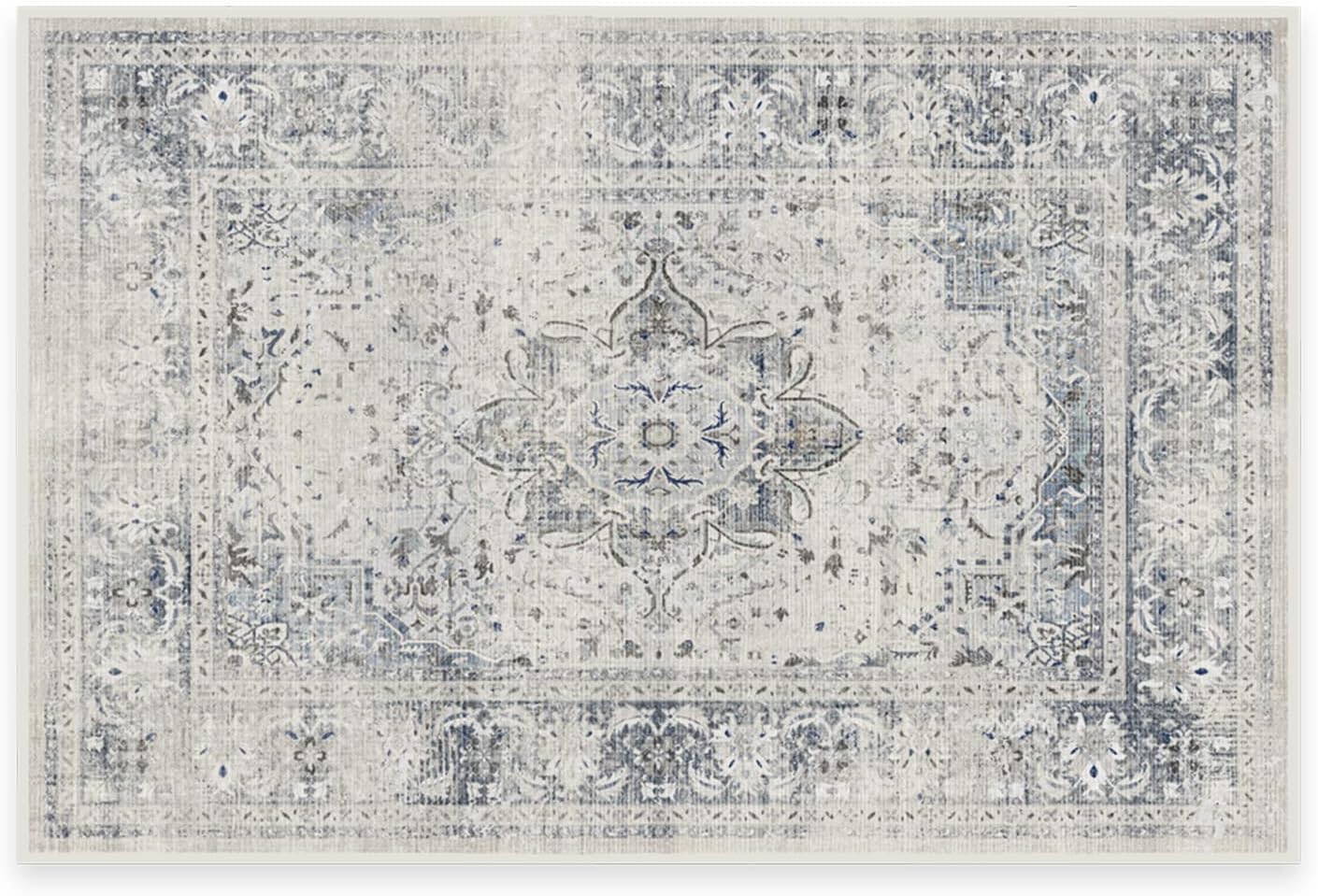 RUGGABLE Washable Vintage Area Rug – Sarrah Blue Quartz 2x3, Stain-Resistant, Non-Slip – Small Machine Washable Rugs for Living Room, Bedroom, Hallway, Entryway & Bathroom–with Cushioned Pad