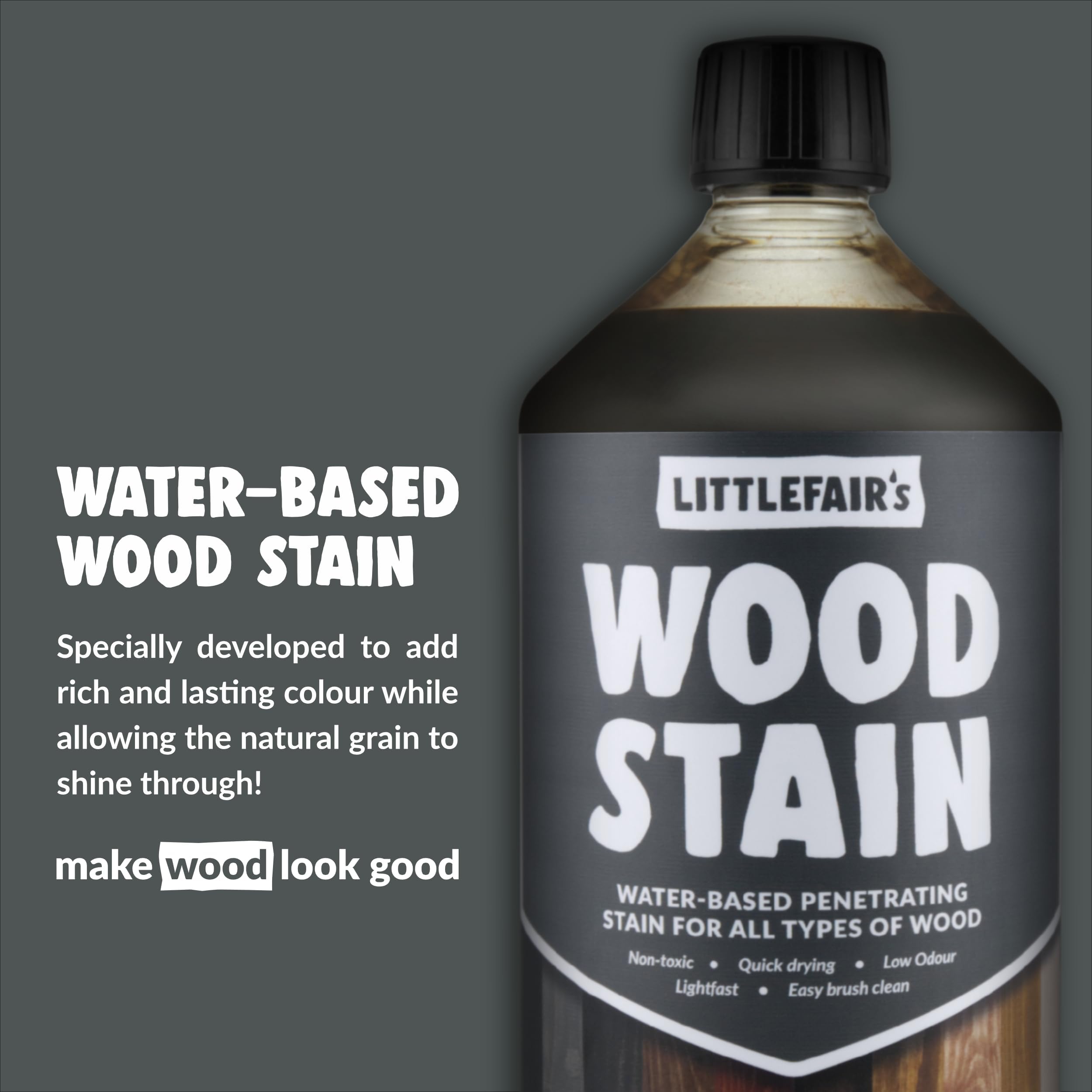 Littlefair's Water Based Wood Stain - (Dark Walnut) - Non-Toxic, Environmentally Friendly and Quick Drying - Easy to Apply Concentrated Formula for All Wood Types - 500 ml
