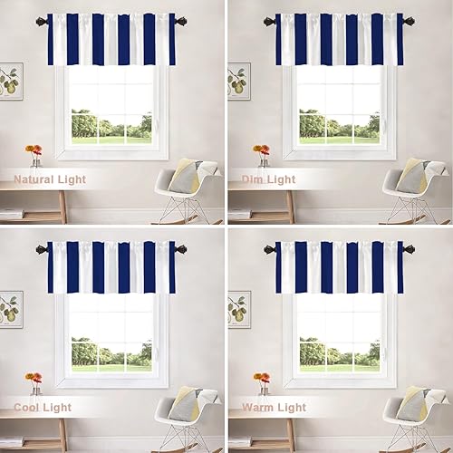 Miniatura 9 de Shrahala Cenefas de cocina con rayas clásicas azules, cortinas blancas para media ventana, tratamiento de ventana de poliéster multicapa para sala