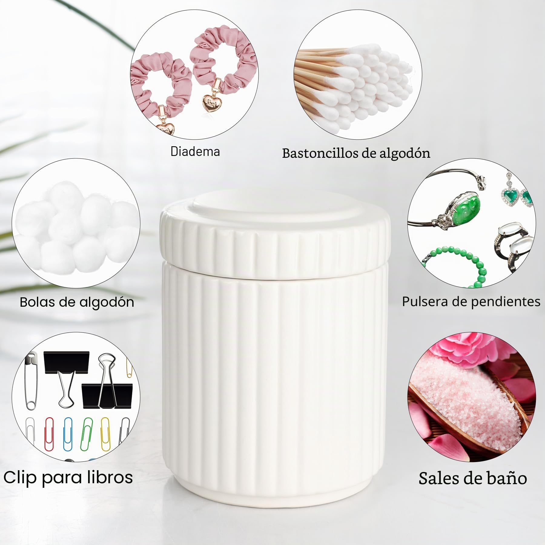 NOVAJOY Juego de baño, organizador de baño de cerámica de 5 piezas con dispensador de jabón, jabonera, soporte para cepillo de dientes, recipiente de bastoncillos de algodón, beige y blanco