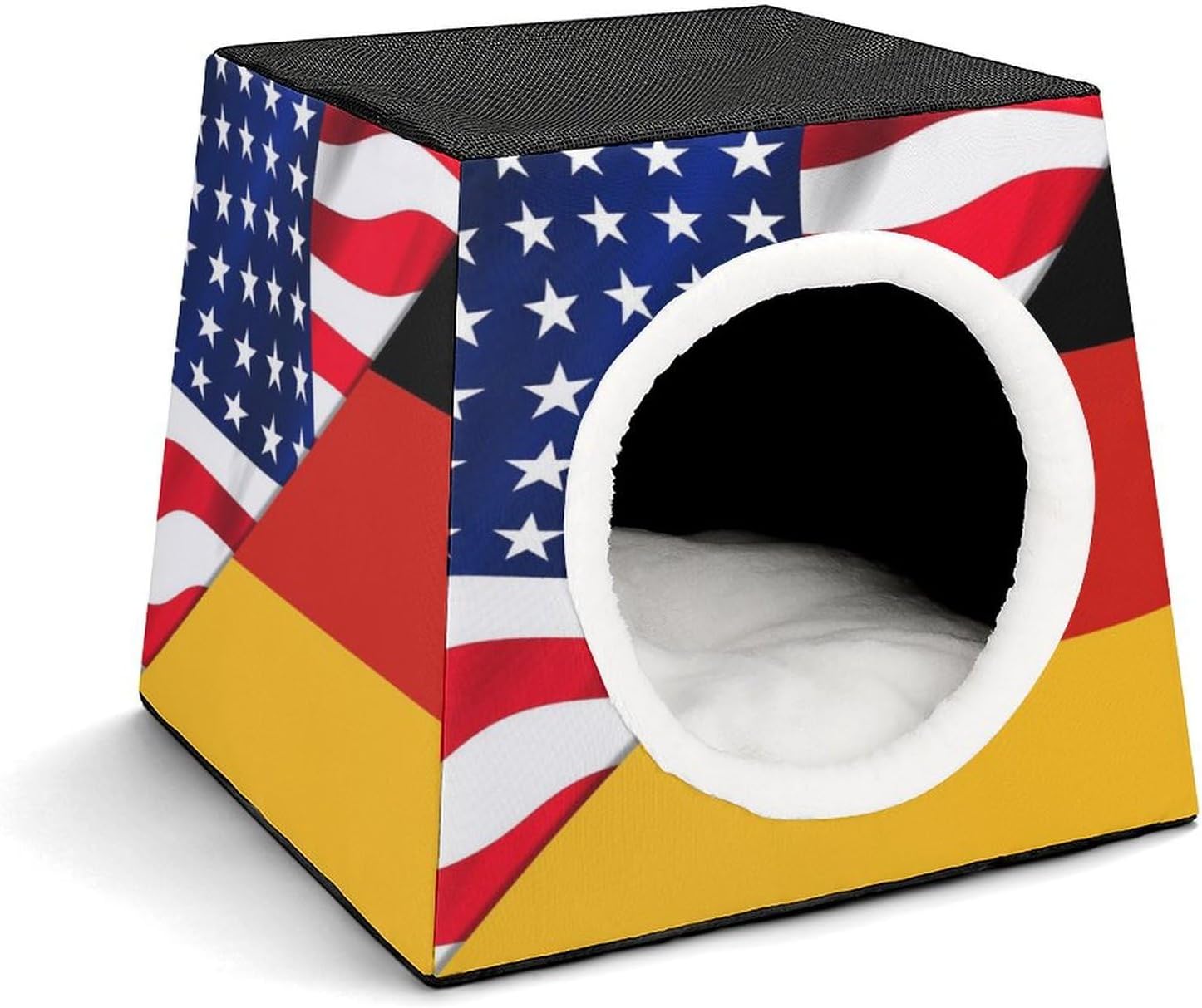 Generic US Flag and German Flag Cat House for Indoor with Spacious Cat Nest, style-9-6