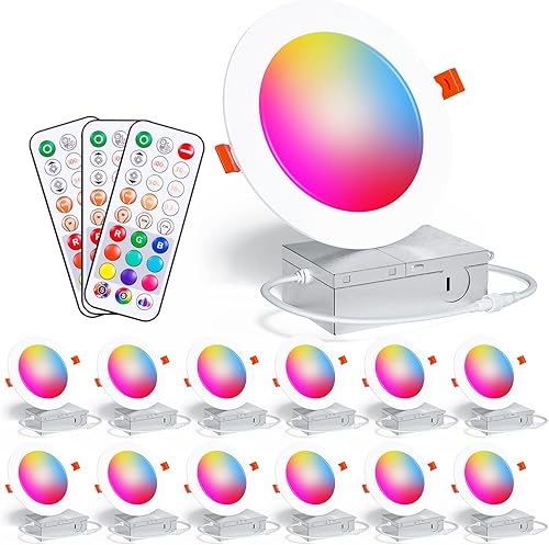 Miniatura 19 de Recessed Lighting 4 Inch RGBCW Color Changing Canless LED Recessed Ceiling Light with Junction Box,12W 1080LM LED Downlight Dimmable by Remote