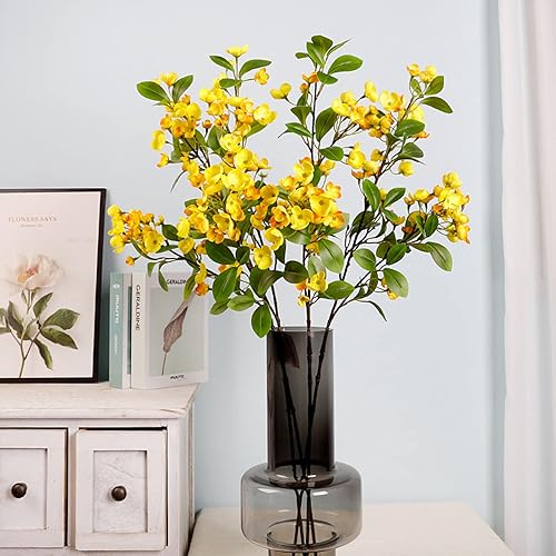 Miniatura 6 de 4 ramas artificiales de flor de cerezo de 31.5 pulgadas, ramos de flores de durazno de primavera, arreglo de tallos de flores falsas altos para