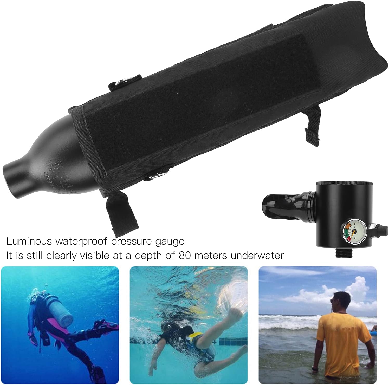 SustVita 0.5L ダイビング酸素シリンダー ポータブルスキューバタンク 水中ブリーザー用 バルブと収納バッグ付き 初心者や