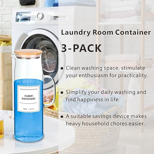 Miniatura 6 de Paquete de 3 Dispensador de detergente líquido de 51 onzas para organización y almacenamiento de lavandería, recipientes de jabón de lavandería de