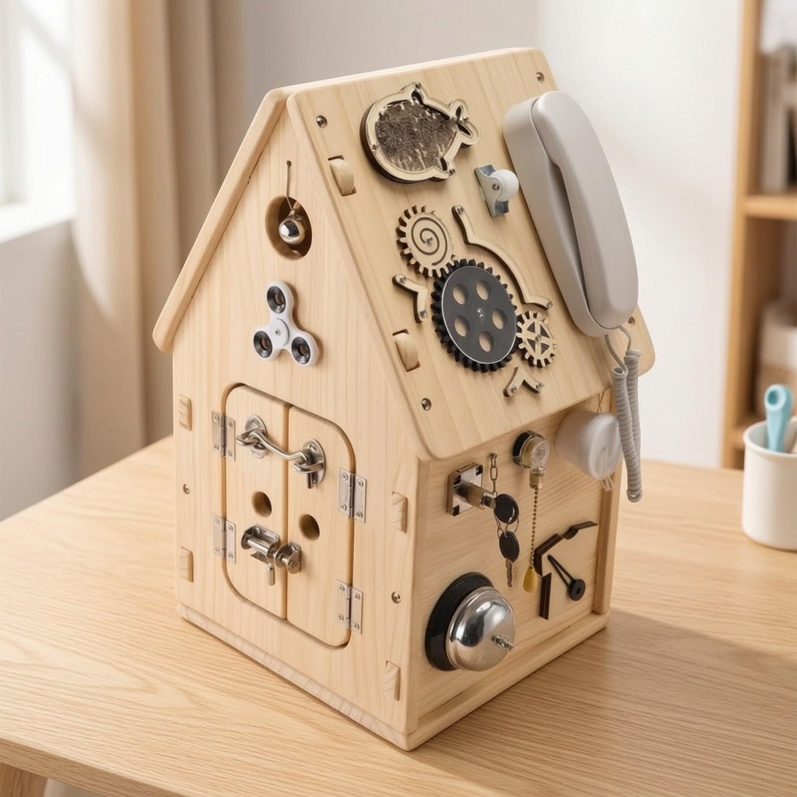predolo Casetta delle attività in Legno | Gioco Educativo pedagogico, Stimolazione Sensoriale Precoce, casa attività, per Asilo