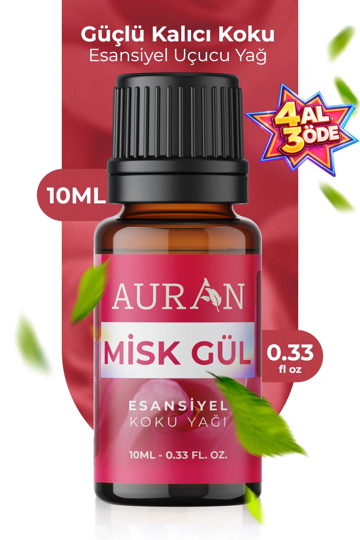 AURAN Misk & Gül Esansiyel Uçucu Koku Yağı Difüzor Esansı Buhurdanlık Yağı Aromaterapi Yağı 10ml