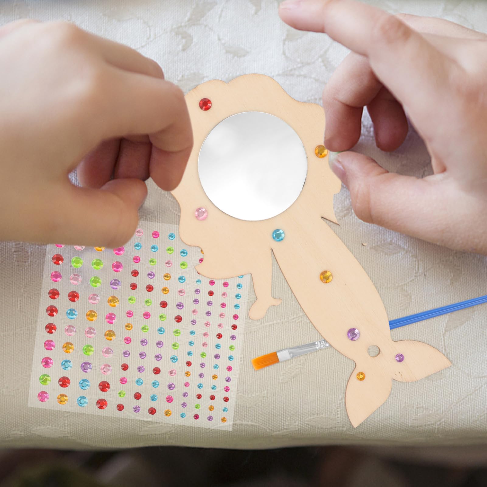 DOITOOL 5 Set Specchio da Trucco Legno per Sirena per Diy Specchio Portatile Non Dipinto per Attività Creative per Ragazze e Teenager