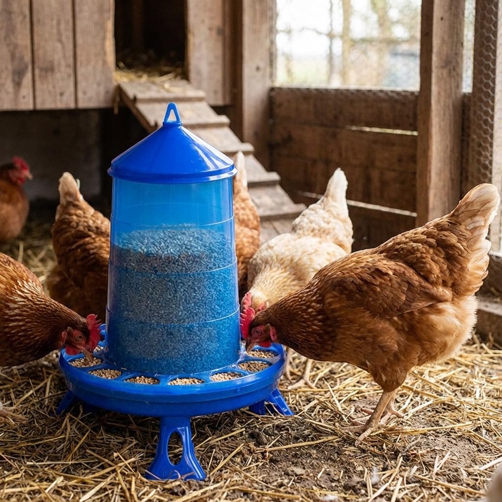 Suinga Pack 5 Tolva Comedero con Patas para Aves y Gallinas | Capacidad 4 kg | 30x30x50 cm | Plástico Resistente | Color Azul