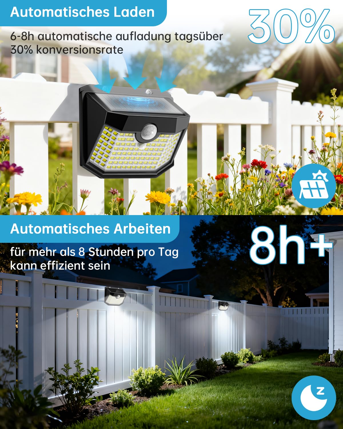 Aootek Solarlampen für Außen mit Bewegungsmelder, 9er Set, Garten, 120 LED | Sehr Breiter Ausleuchtungswinkel, IP65 Wasserdicht, Solar Wandleuchte, Gartenbeleuchtung, Schwarzer Rahmen, Kaltweiß