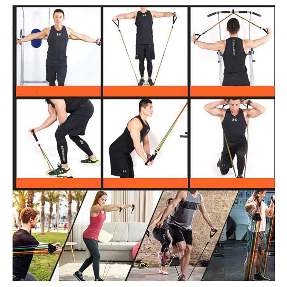 Resistance Bands Wiederstands Bänder Fitnessband Set mit 5 Gummiband Tubes, 2 Griffe, Türanker und 2 Fußschlaufen für Trainings Yoga Sport Pilates