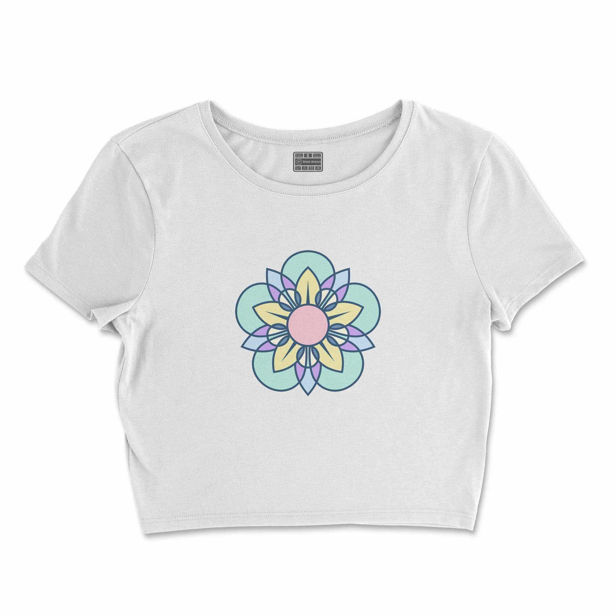 Bona Basics, Digitally Printed, Women's Basic Crop-Top,%100 Cotton, White, Casual, Women's Tops, Size: XL