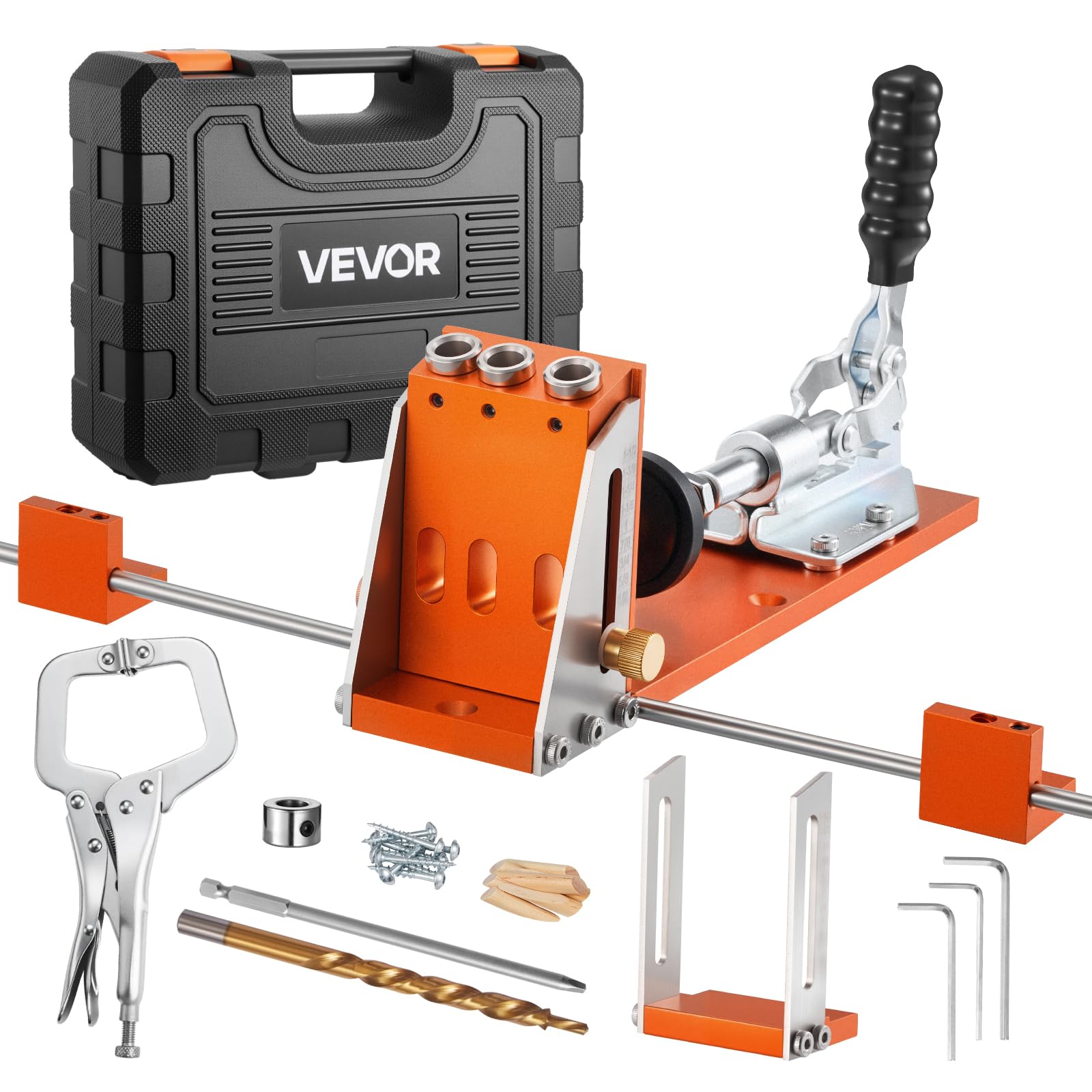 VEVOR Kit de gabarit de perçage de poche, réglable 12,7-38,1 mm, système de trou de poche avec mallette à outils, serre-joint, foret étagé, clé hexagonale, bague d'arrêt, foret carré, cadre métallique