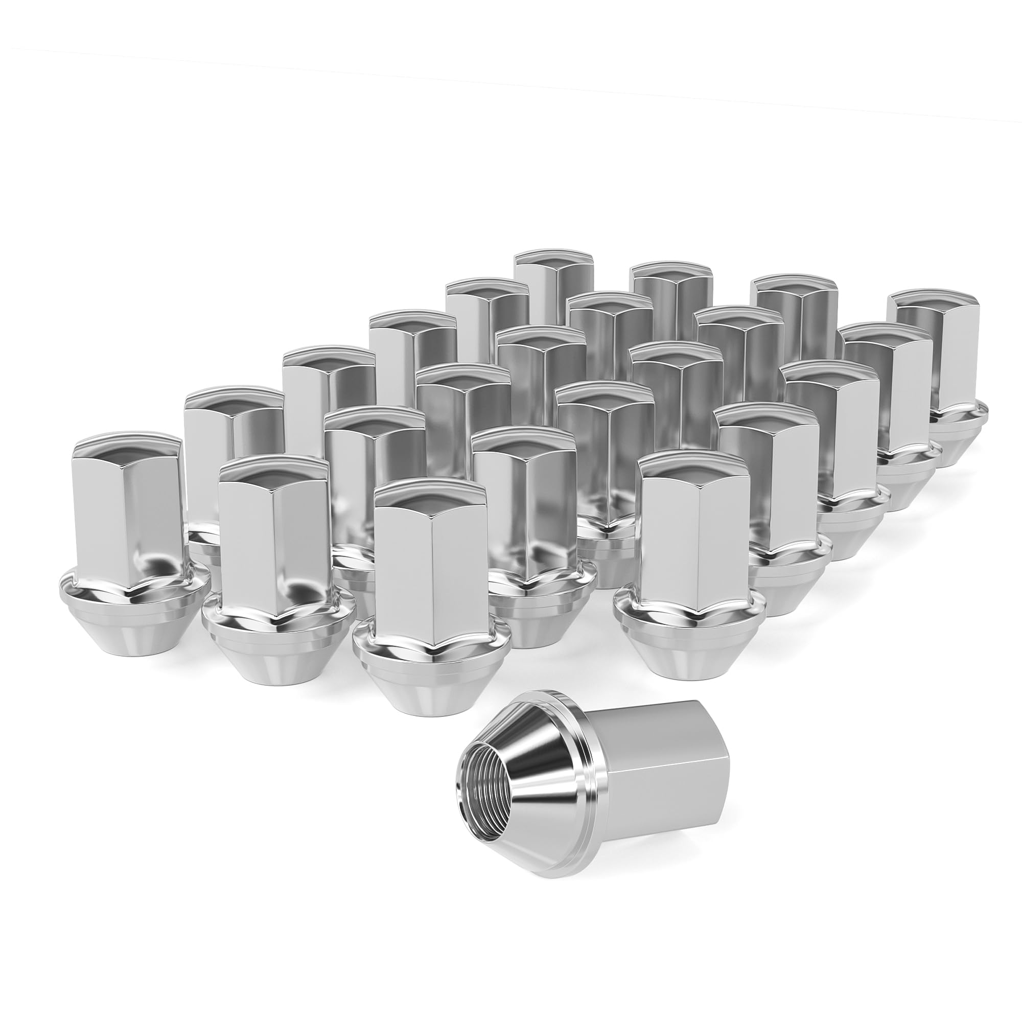24 szt. 14 x 1,5 cm kołki do kół, 1,8 cala wysokość OEM styl fabryczny Acorn Seat Lug Nuts, chromowane wykończenie, sześciokątne, 60 stopni stożkowe siedzisko do Silverado, Sierra 1500