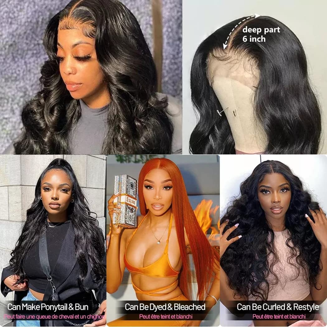 msrani HD 13x6 Lace Front Wigs Human Hair Body Wave Lace Frontal Wigs Human Hair Pre Plucked Transparent Lace Brazilian Virgin Human Hair wigs For Women Glueless Natural Color 180% Density (26 Inch)