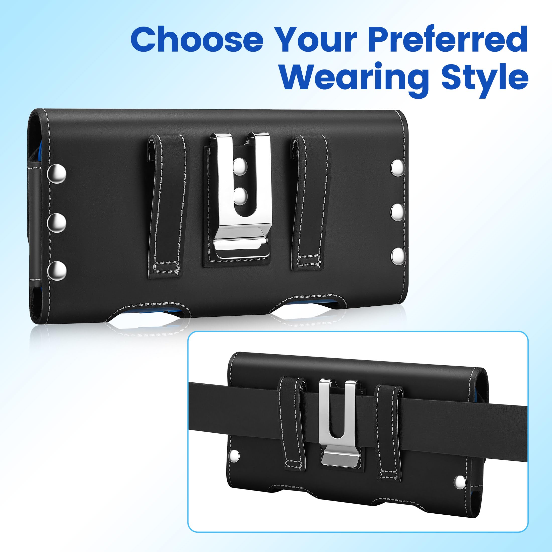 Gcepls Handy Gürteltasche Horizontal Echtleder mit Metallclip – Gürtel Holster für Herren – passend für iPhone 17 Pro Max, 17 Air,16 Pro Max, 15 Pro Max, 14 Pro Max, Samsung S25+/S24+/S23+ (Größe L)
