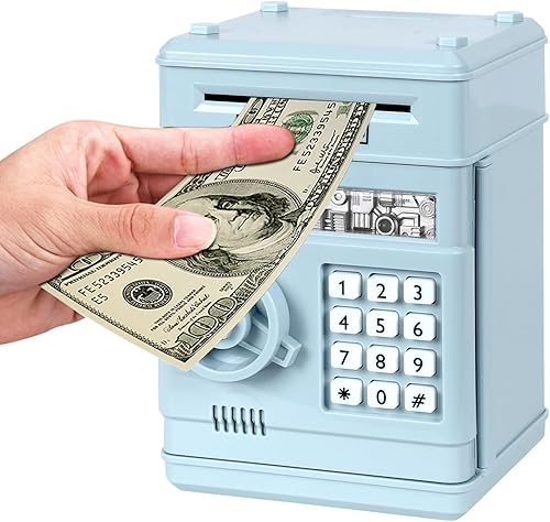 Renvdsa Hucha electrónica de dibujos animados con contraseña de cajero automático para efectivo, moneda de desplazamiento automático, caja de ahorro