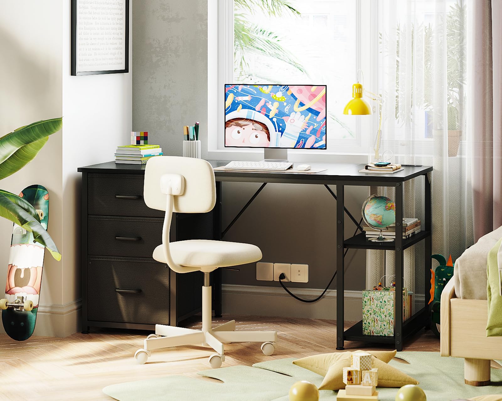 Coleshome Bureau met stof, 3 laden, 130 x 48 cm, computertafel