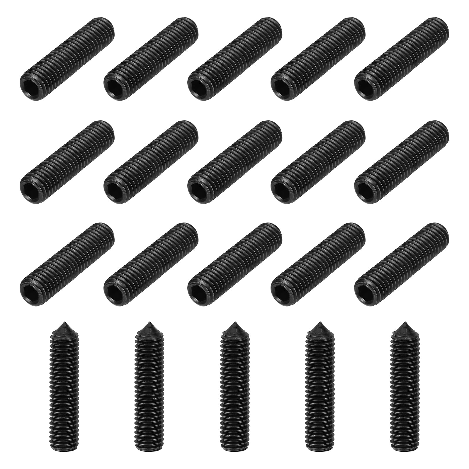 sourcing map 30 Pcs M8x35mm Cone Point Set Screws, Carbon Steel Hex Socket Grub Screws for Bathroom Fixtures Repair Furniture DIY Project
