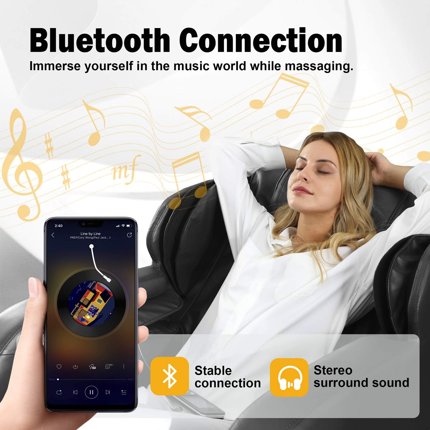 Massage Chair, Full Body Shiatsu Massage Recliner, 8 Fixed Massage Rollers Zero Gravity Massage Chair with Airbags Bluetooth Speakers Heat Function Foot Roller LED Light for Home (Black)