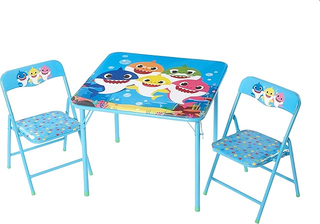 Baby Shark 3 Piece Children's Activity Square Table and Chair Set, Ages 3+